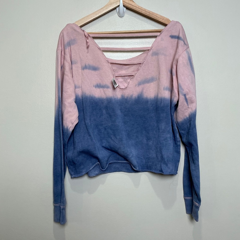 Victoria's Secret PINK Fleece Sweatshirt Womens Small Crop Tie Dye Strappy Y2K - Picture 6 of 8